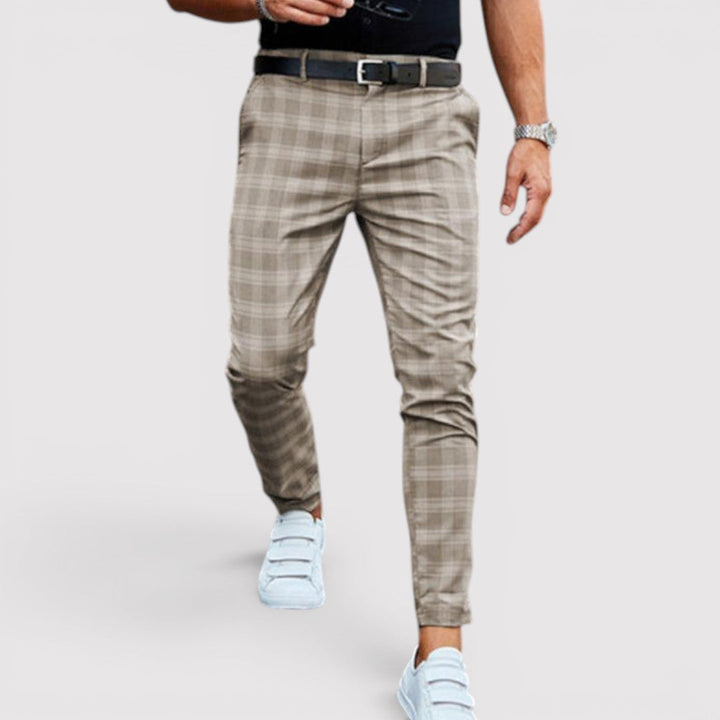 Markus Berlin Herren karierte Tapered-Hose mit schmaler Silhouette, Vorderansicht