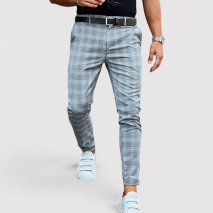 Markus Berlin Herren karierte Tapered-Hose mit schmaler Silhouette, Vorderansicht