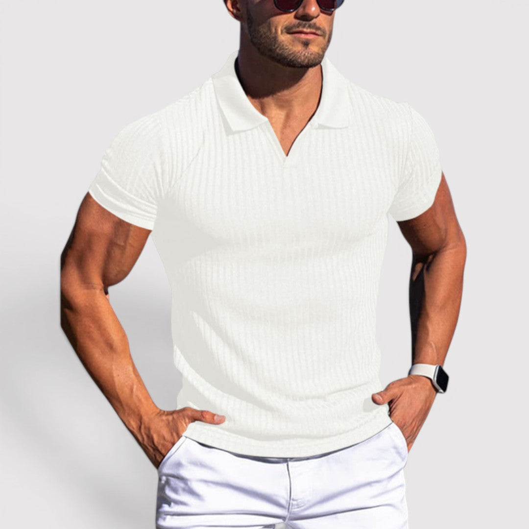 Markus Berlin Herren Strickpoloshirt mit Rippkragen, Vorderansicht
