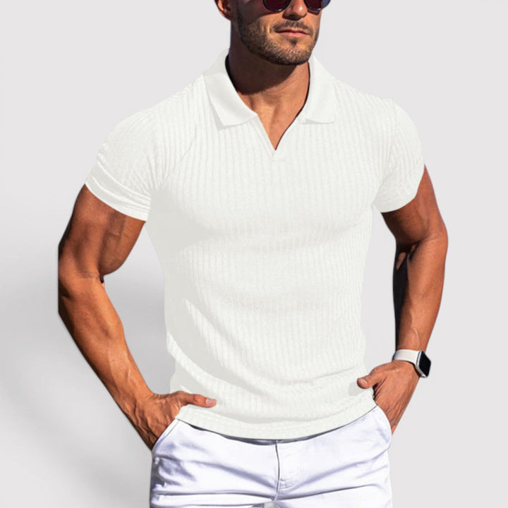 Markus Berlin Herren Strickpoloshirt mit Rippkragen, Vorderansicht