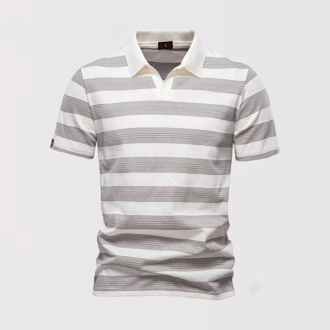 Markus Berlin Herren Luftiges gestreiftes Poloshirt für den Sommer, Vorderansicht