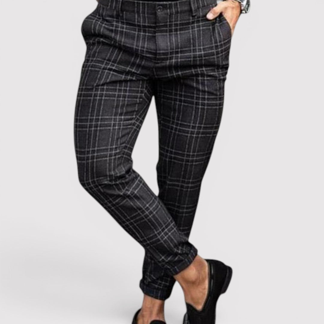 Markus Berlin Herren karierte Tapered-Hose mit schmaler Silhouette, Vorderansicht