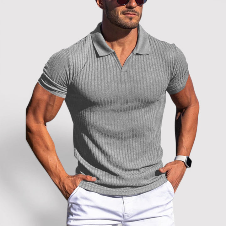Markus Berlin Herren Strickpoloshirt mit Rippkragen, Vorderansicht