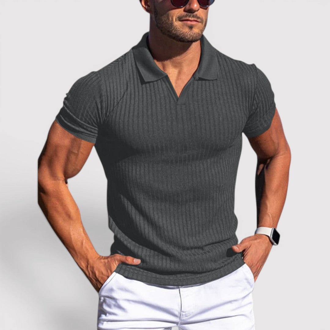 Markus Berlin Herren Strickpoloshirt mit Rippkragen, Vorderansicht