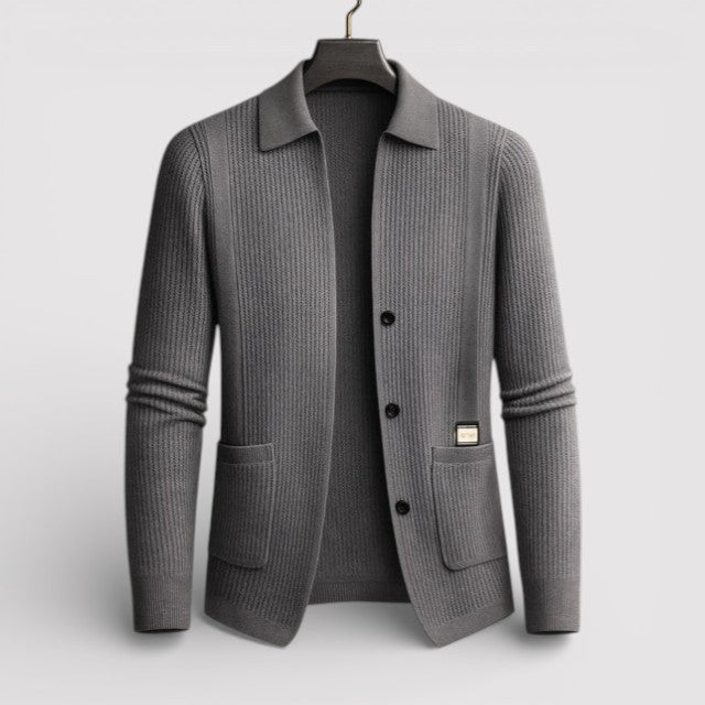 Markus Berlin Herren Strickjacke mit Kragen, Vorderansicht