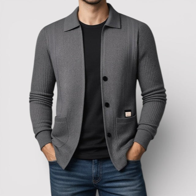 Markus Berlin Herren Strickjacke mit Kragen, Vorderansicht