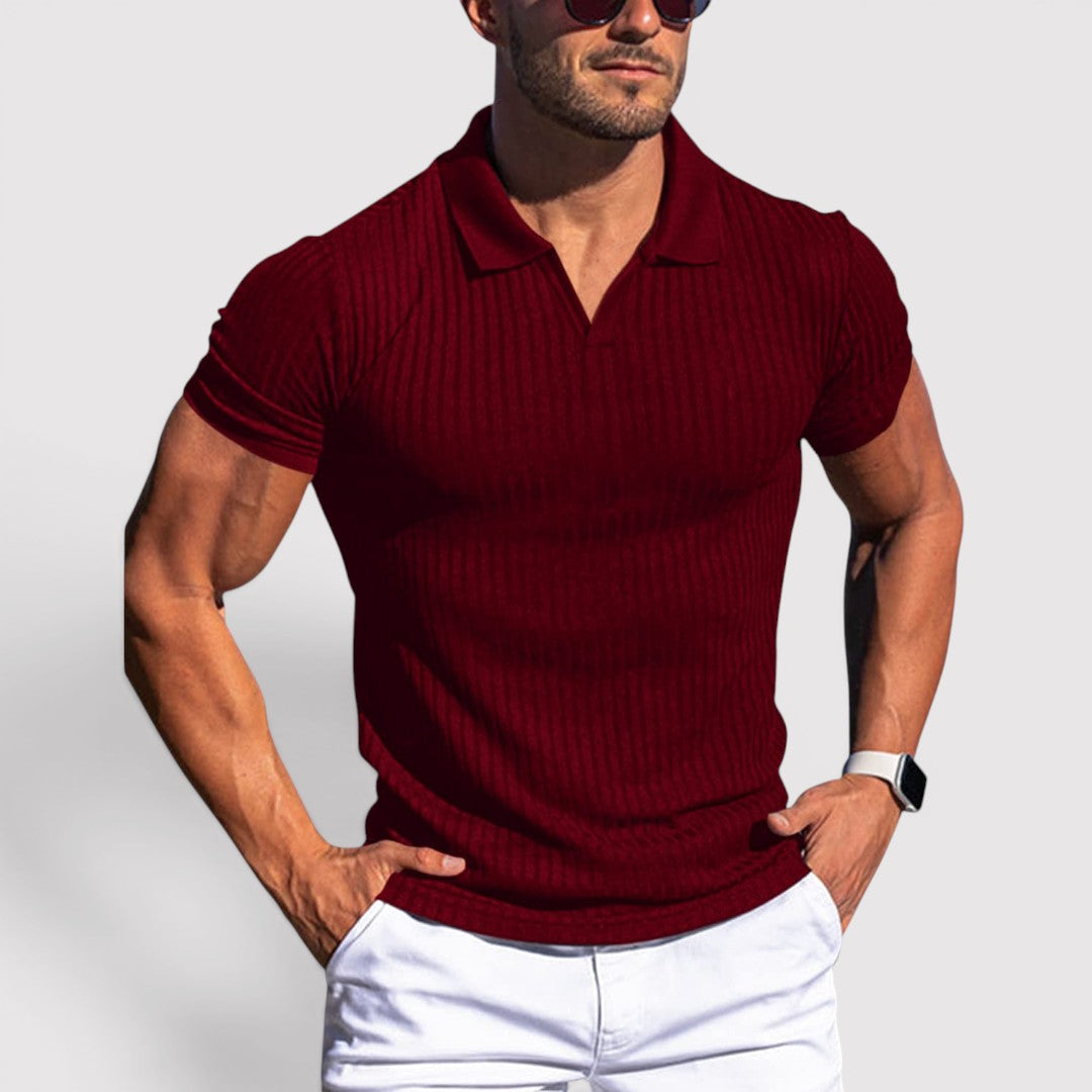 Markus Berlin Herren Strickpoloshirt mit Rippkragen, Vorderansicht