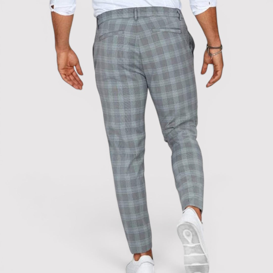 Markus Berlin Herren karierte Tapered-Hose mit schmaler Silhouette, Vorderansicht