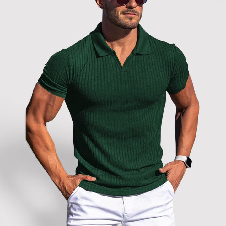 Markus Berlin Herren Strickpoloshirt mit Rippkragen, Vorderansicht