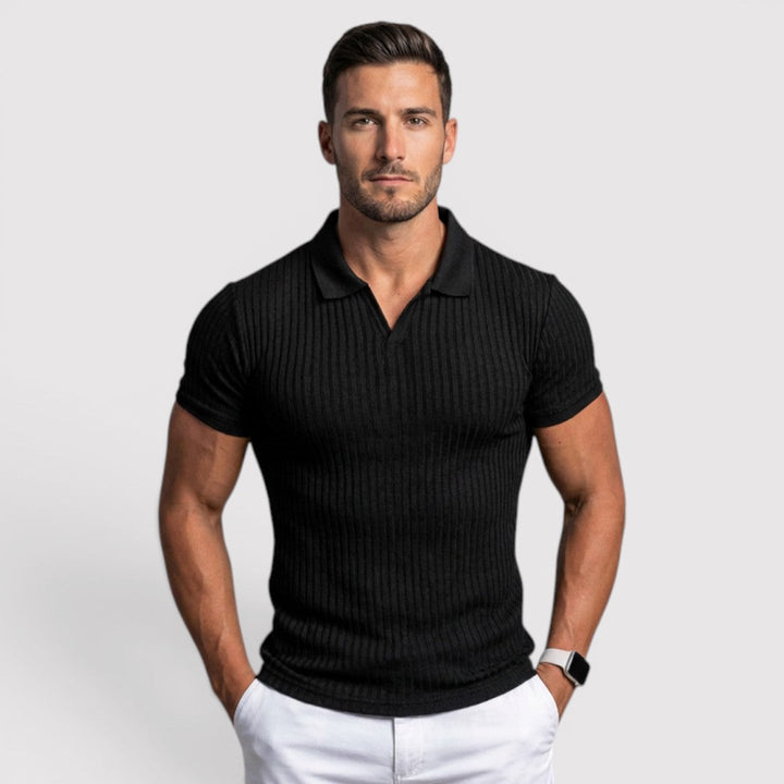 Markus Berlin Herren Strickpoloshirt mit Rippkragen, Vorderansicht