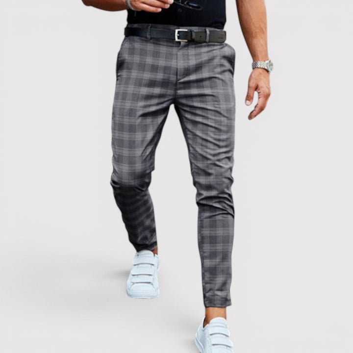 Markus Berlin Herren karierte Tapered-Hose mit schmaler Silhouette, Vorderansicht