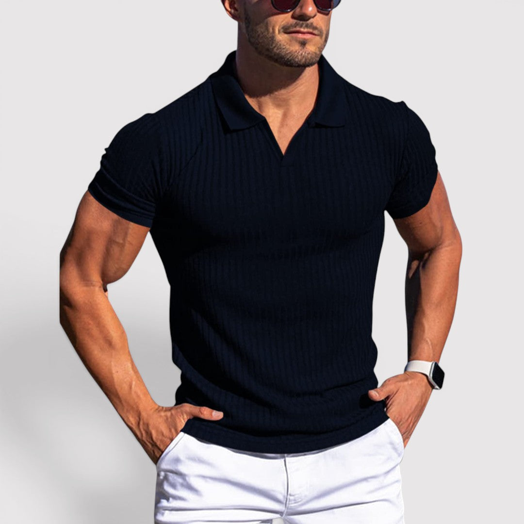 Markus Berlin Herren Strickpoloshirt mit Rippkragen, Vorderansicht
