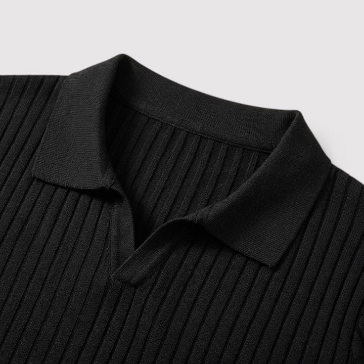 Markus Berlin Herren Strickpoloshirt mit Rippkragen, Vorderansicht