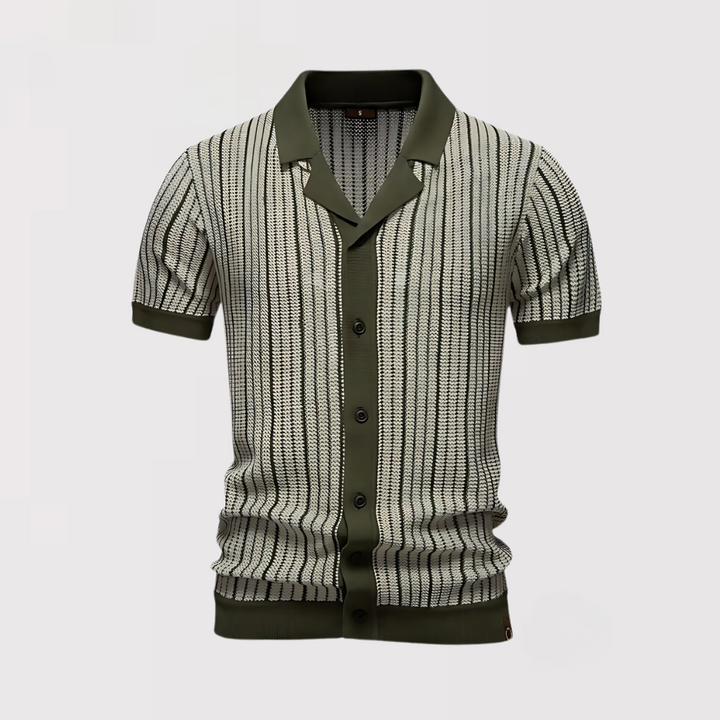 Markus Berlin Herren Gestreiftes Poloshirt mit Strickstruktur, Vorderansicht