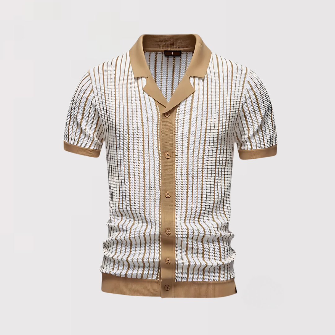 Markus Berlin Herren Gestreiftes Poloshirt mit Strickstruktur, Vorderansicht