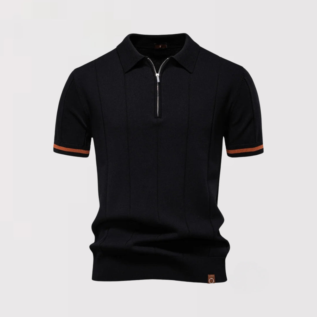 Markus Berlin Herren Schmales Poloshirt mit Frontreißverschluss, Vorderansicht
