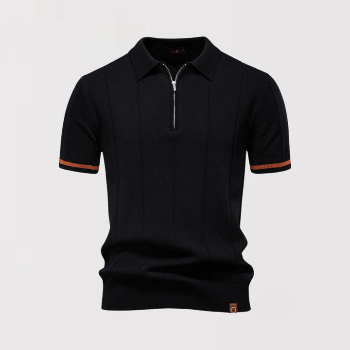 Markus Berlin Herren Schmales Poloshirt mit Frontreißverschluss, Vorderansicht