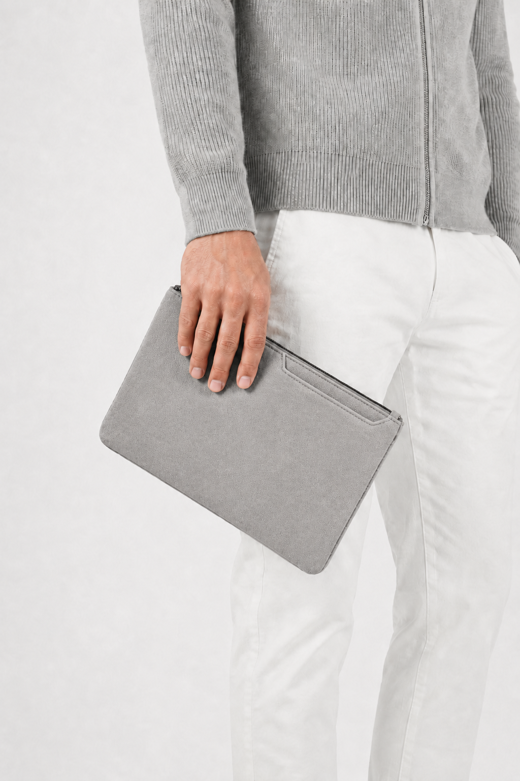 Markus Berlin Herren Clutch-Tasche Hellgrau, Vorderansicht