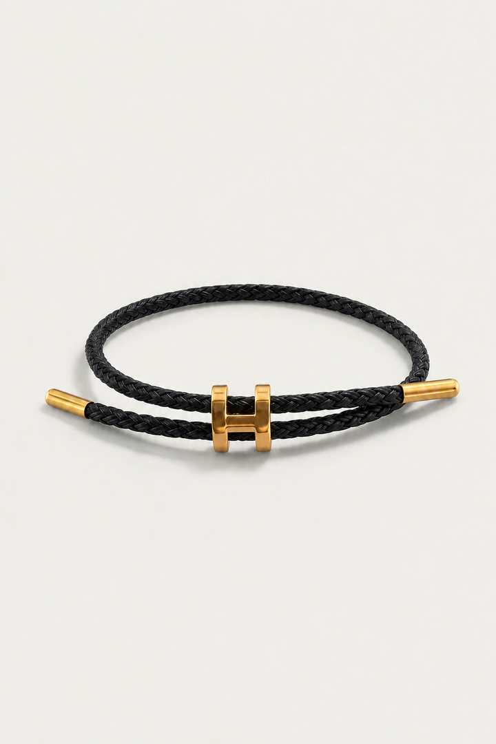 Markus Berlin Herren Armband Schwarz/Gold, Vorderansicht