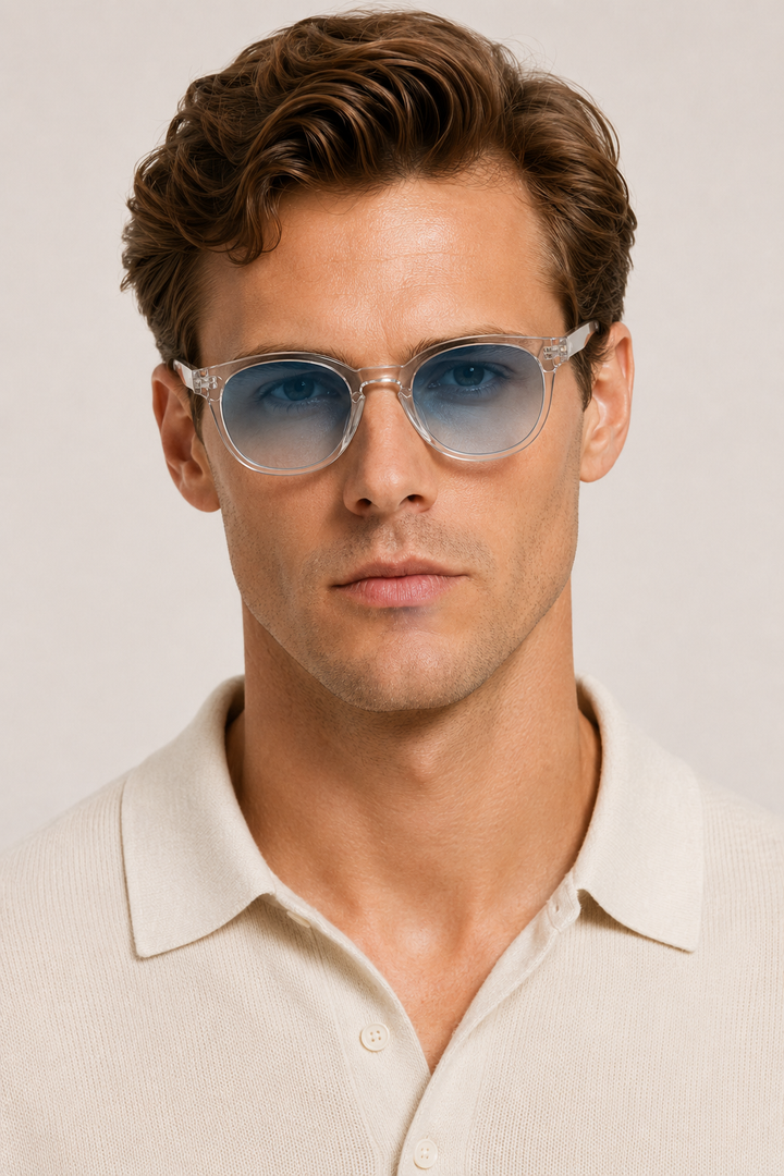 Markus Berlin Herren Sonnenbrille Transparent Blau, Vorderansicht