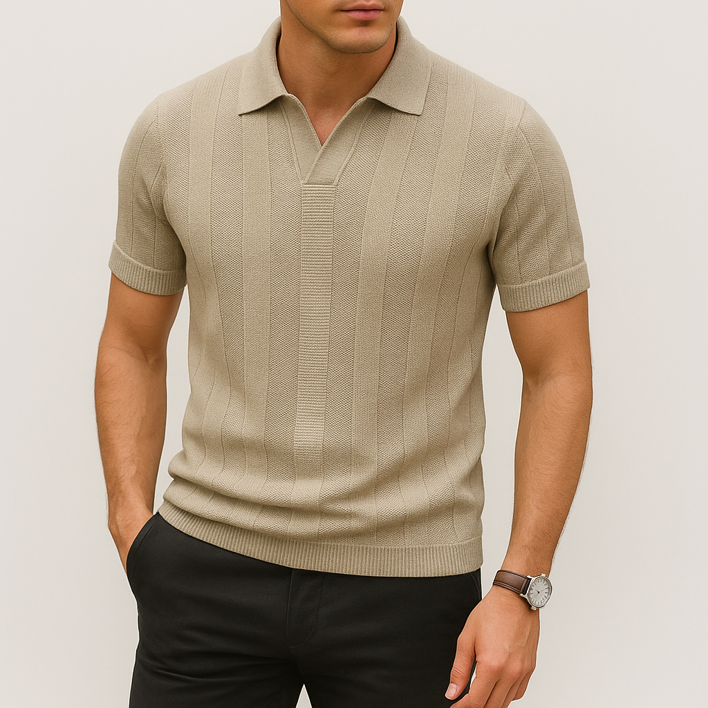 Markus Berlin Herren Klassisches Strick-Poloshirt mit Knopfleiste, Vorderansicht