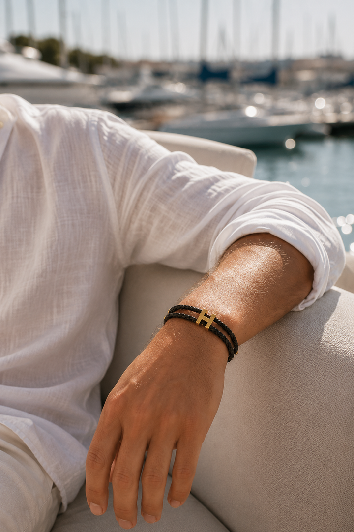 Markus Berlin Herren Armband Gold/Schwarz, Vorderansicht