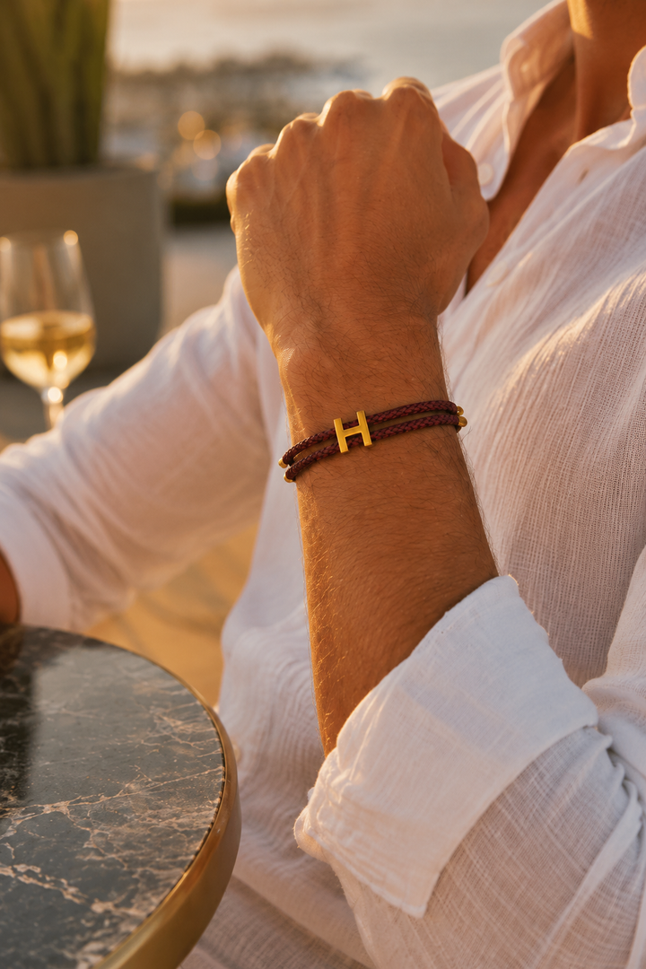Markus Berlin Herren Armband Bordeaux/Gold, Vorderansicht