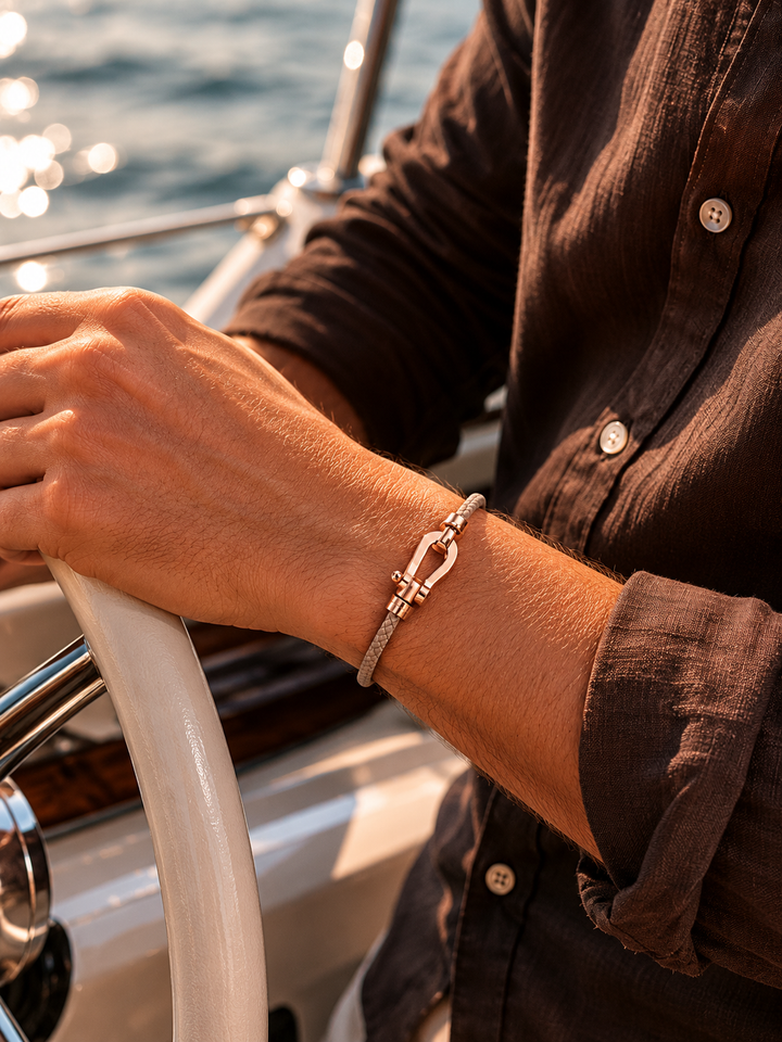 Markus Berlin Herren Armband Hellbraun/Roségold, Vorderansicht