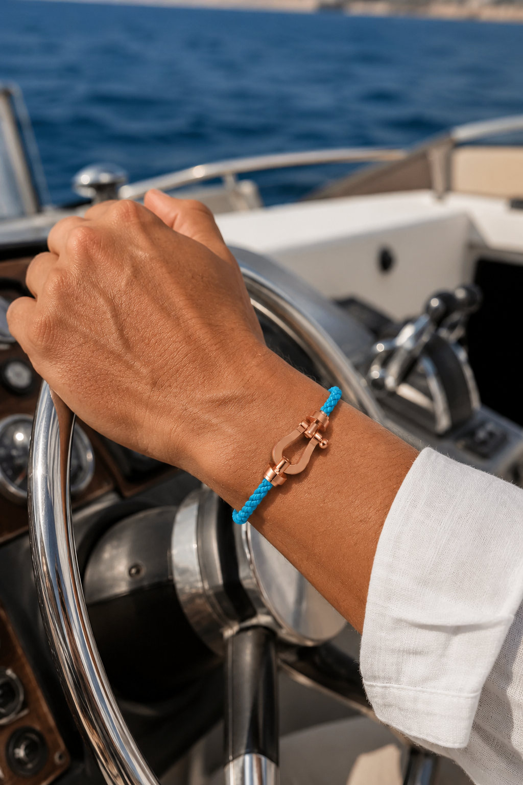 Markus Berlin Herren Armband Hellblau/Roségold, Vorderansicht
