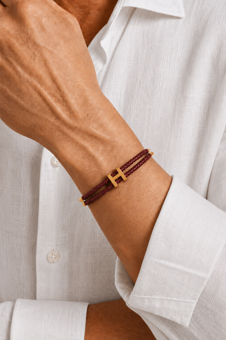 Markus Berlin Herren Armband Bordeaux/Gold, Vorderansicht
