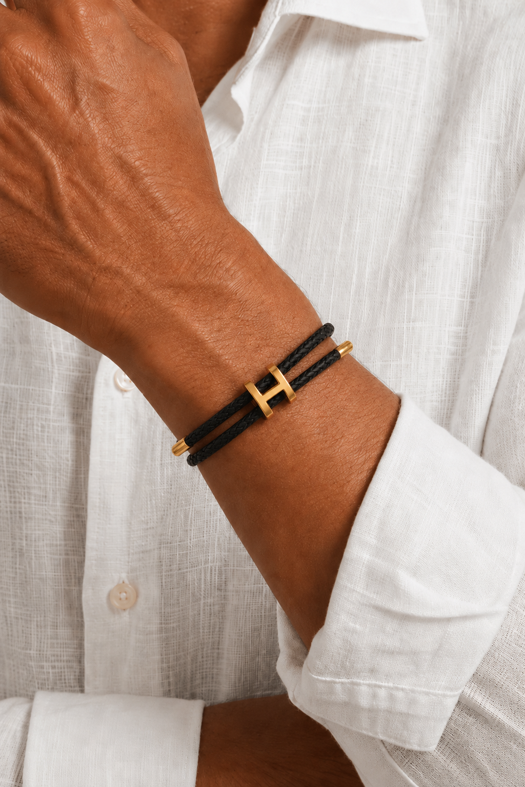 Markus Berlin Herren Armband Schwarz/Gold, Vorderansicht