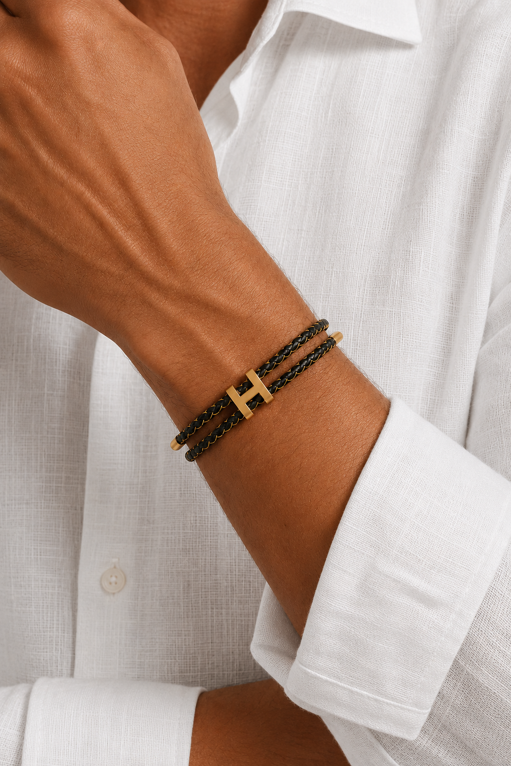 Markus Berlin Herren Armband Gold/Schwarz, Vorderansicht