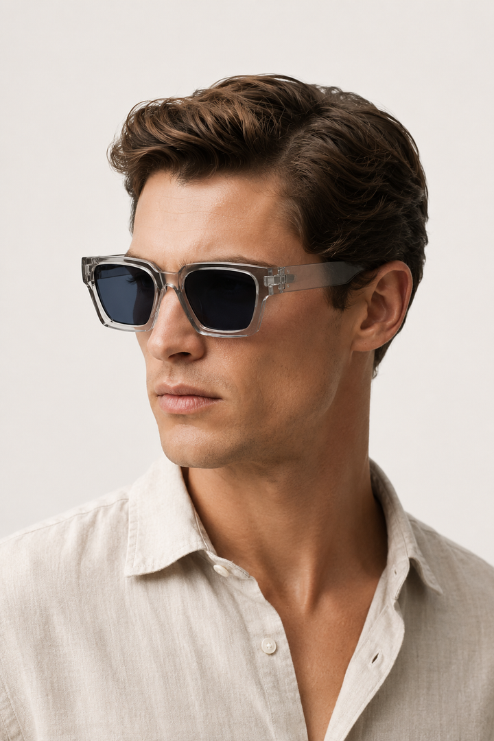 Markus Berlin Herren Sonnenbrille Transparent Grau, Vorderansicht