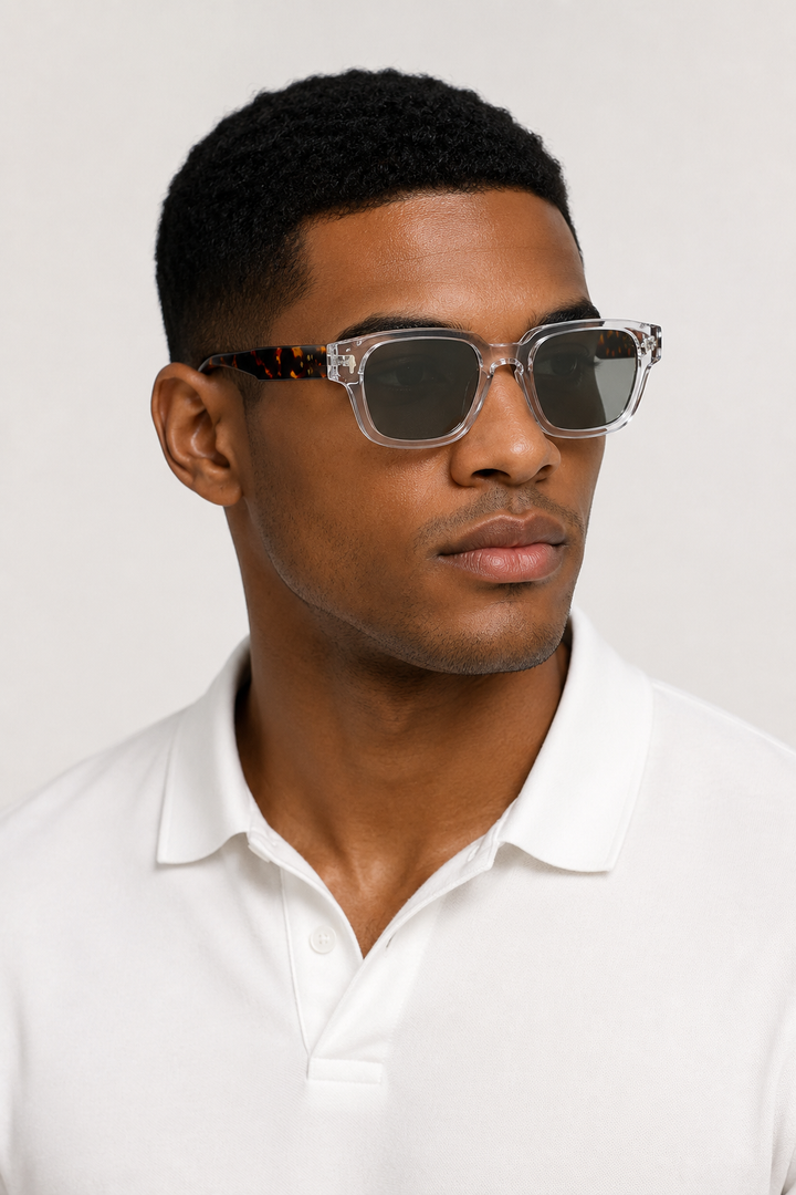 Markus Berlin Herren Sonnenbrille Transparent Leopard, Vorderansicht
