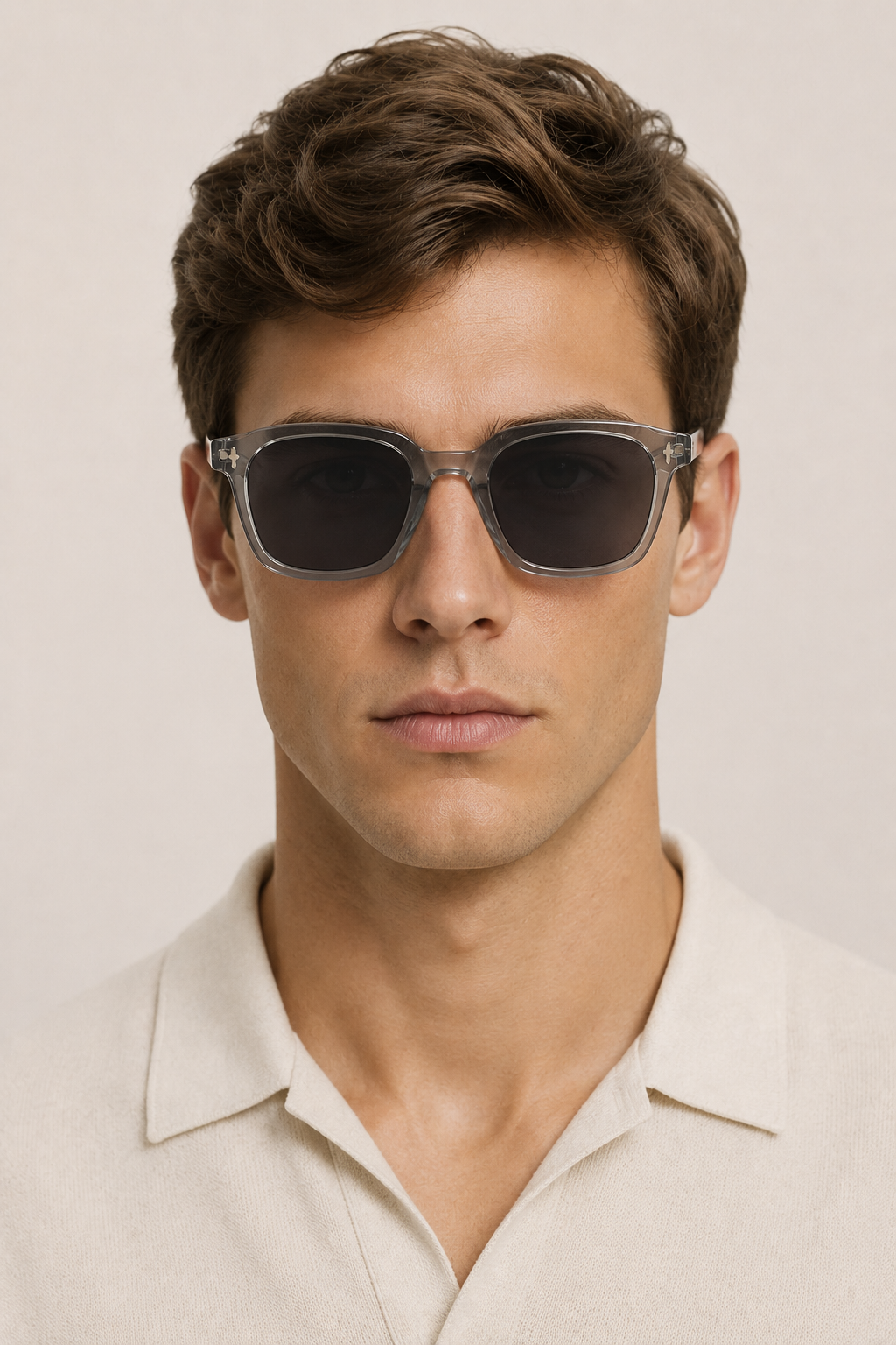 Markus Berlin Herren Sonnenbrille Transparent Grau, Vorderansicht