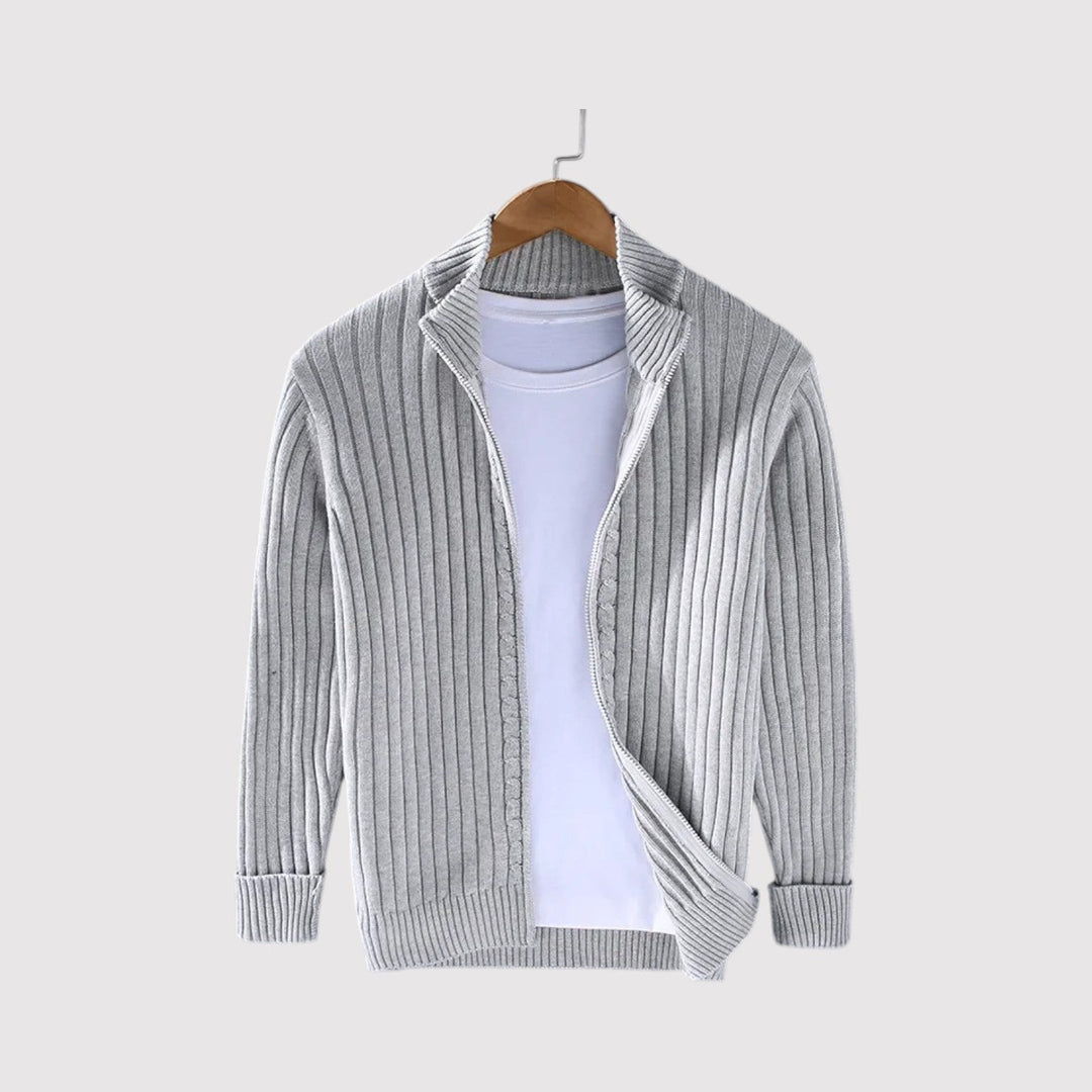Markus Berlin Herren Strickjacke mit Rippstrick, Vorderansicht