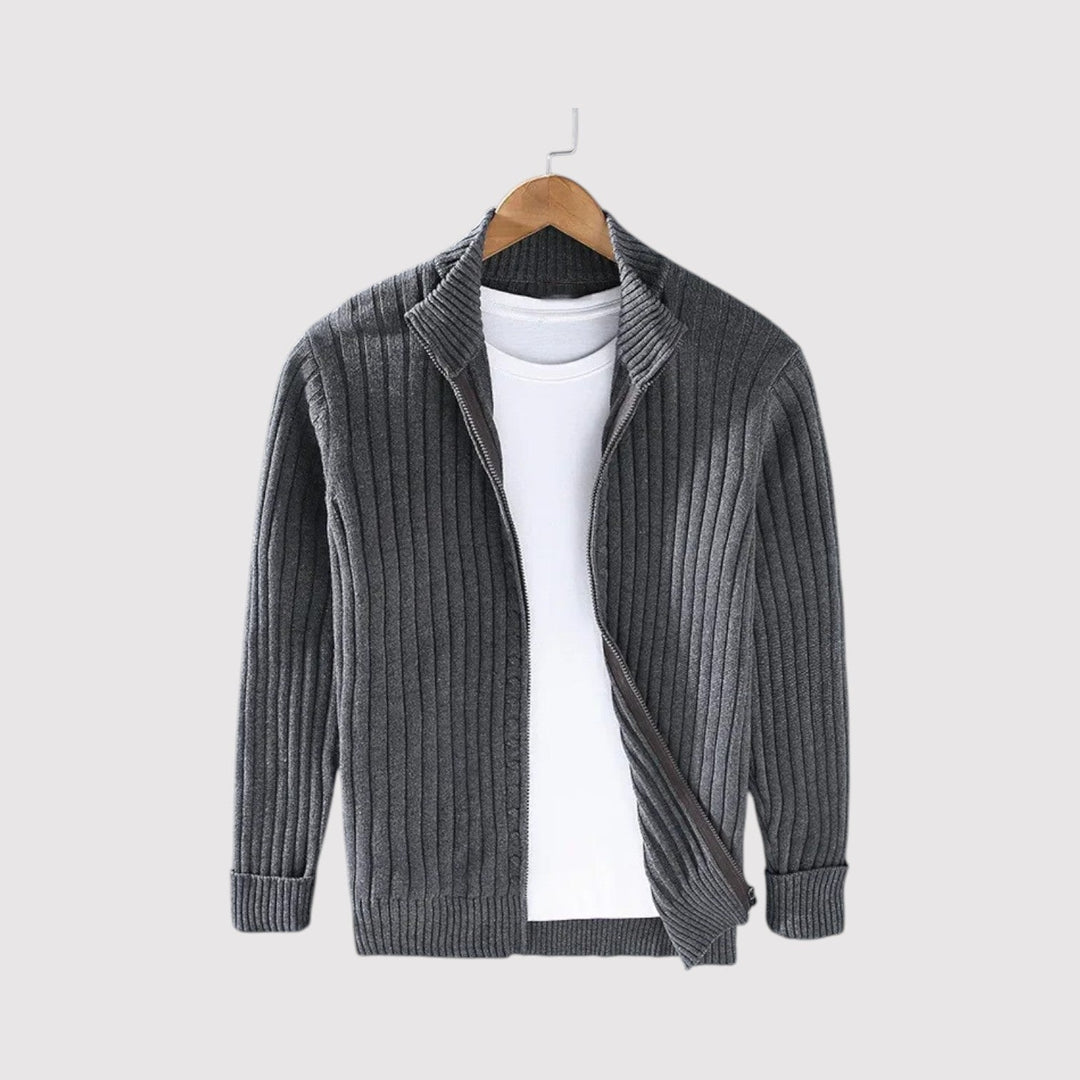 Markus Berlin Herren Strickjacke mit Rippstrick, Vorderansicht