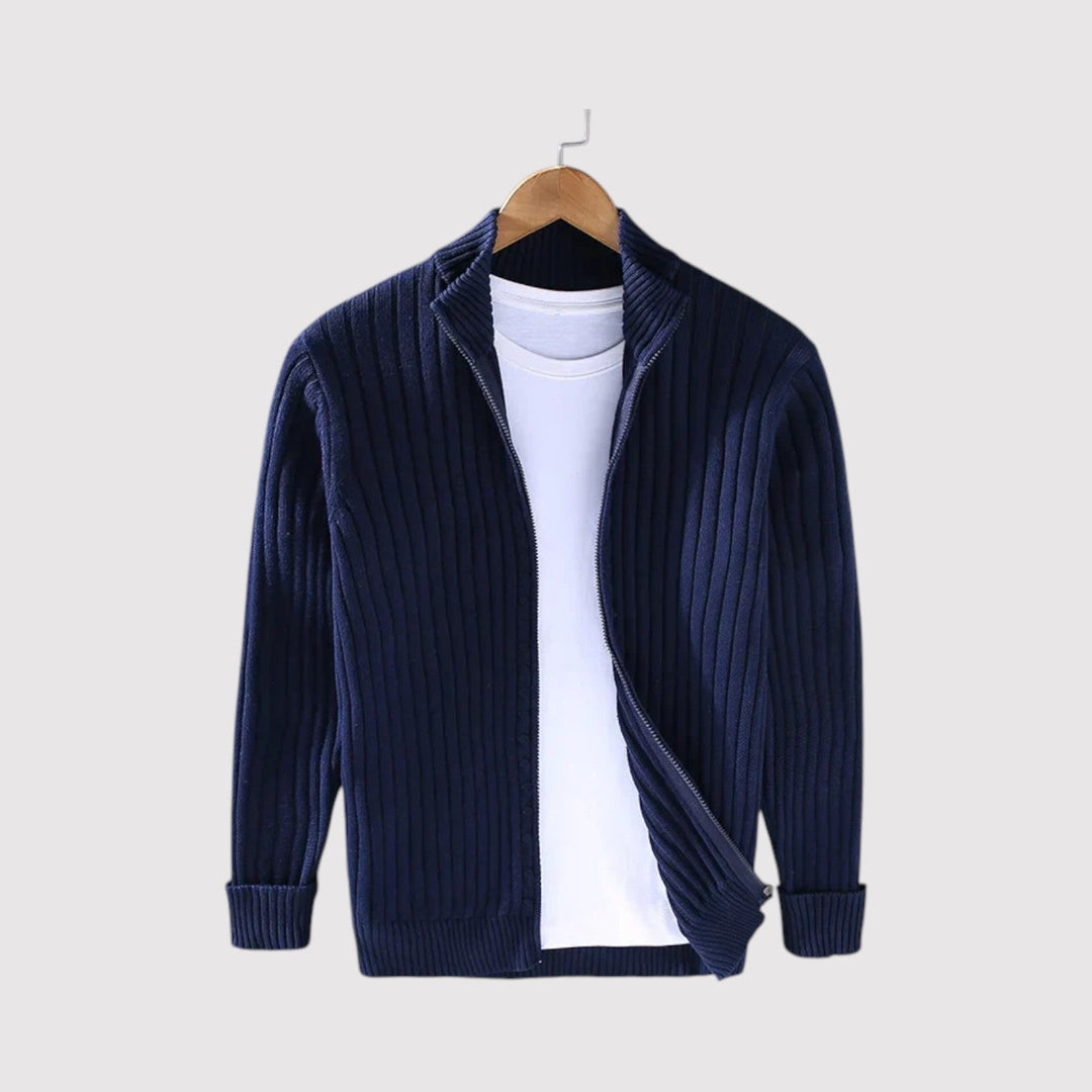Markus Berlin Herren Strickjacke mit Rippstrick, Vorderansicht