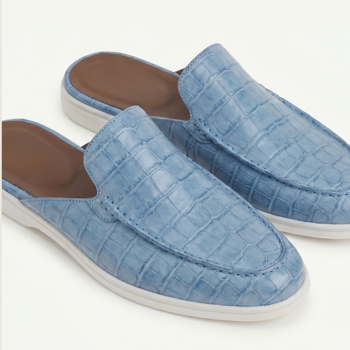 Markus Berlin Herren Kroko-Mule Blau, Vorderansicht