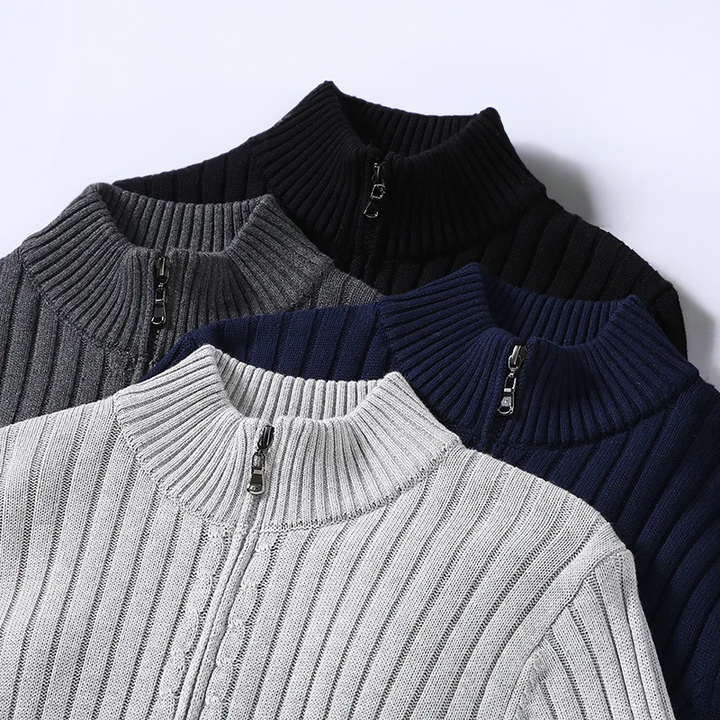 Markus Berlin Herren Strickjacke mit Rippstrick, Vorderansicht