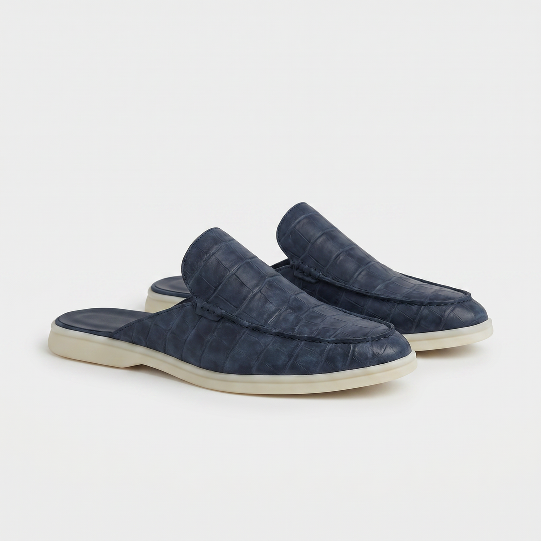 Markus Berlin Herren Kroko-Mule Marineblau, Vorderansicht