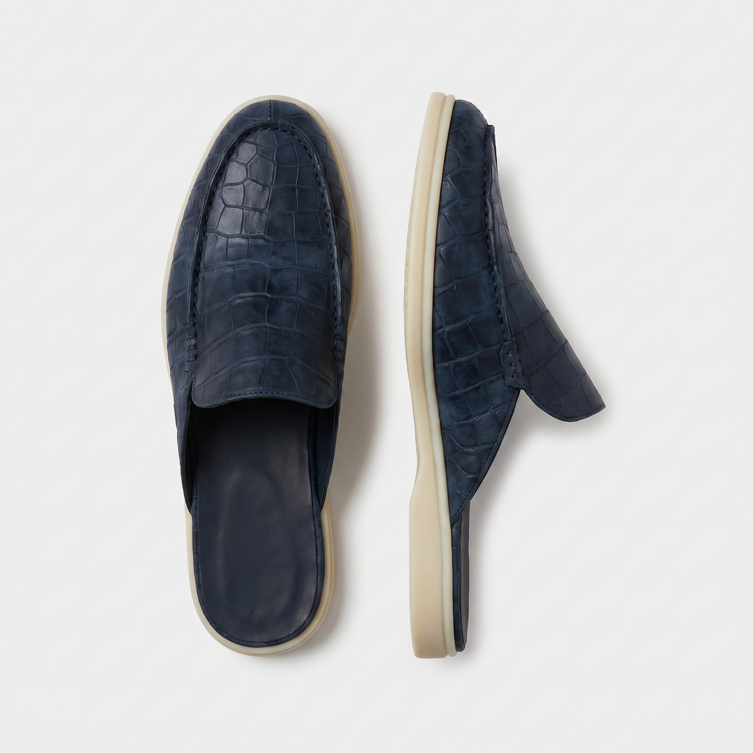 Markus Berlin Herren Kroko-Mule Marineblau, Vorderansicht