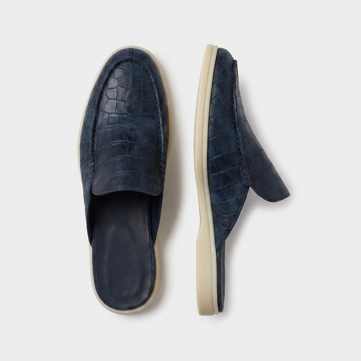 Markus Berlin Herren Kroko-Mule Marineblau, Vorderansicht