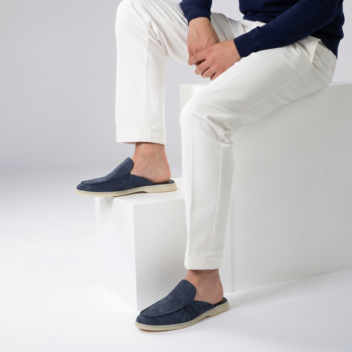 Markus Berlin Herren Kroko-Mule Marineblau, Vorderansicht
