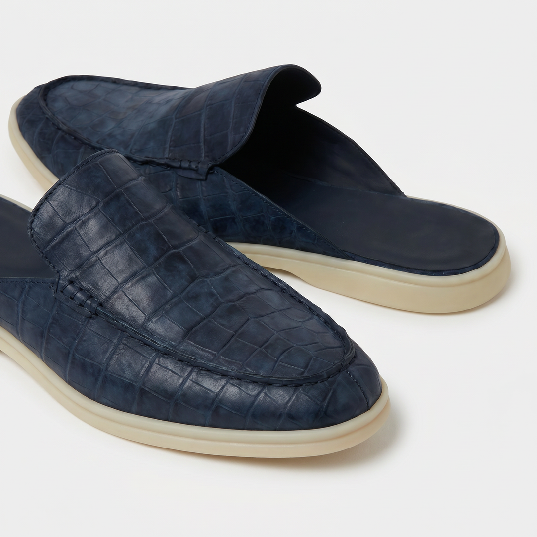 Markus Berlin Herren Kroko-Mule Marineblau, Vorderansicht