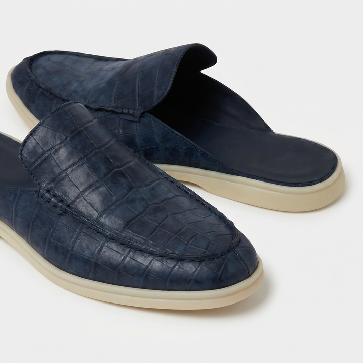 Markus Berlin Herren Kroko-Mule Marineblau, Vorderansicht